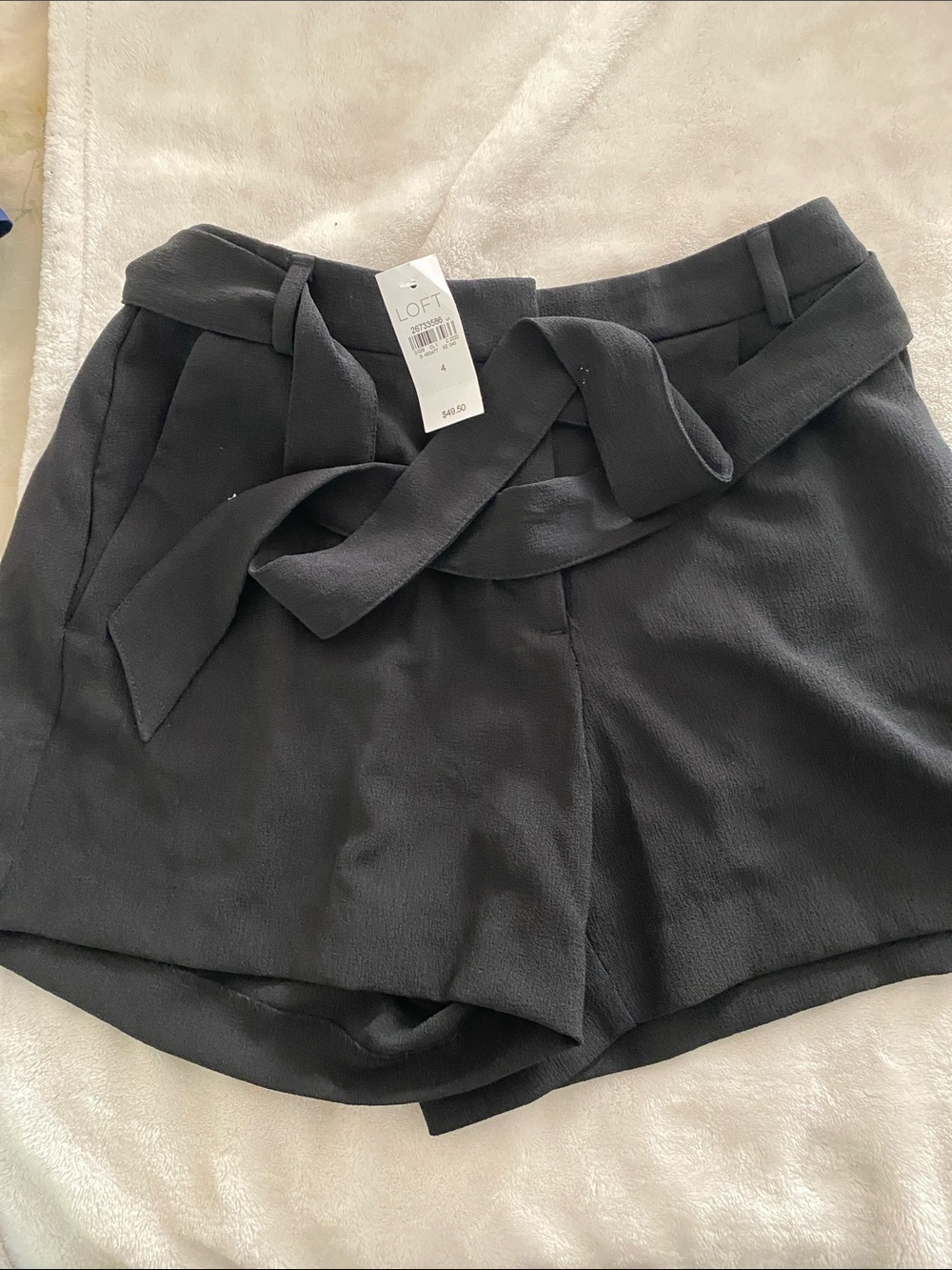 LOFT Black High-Waist Tie-Belt Shorts